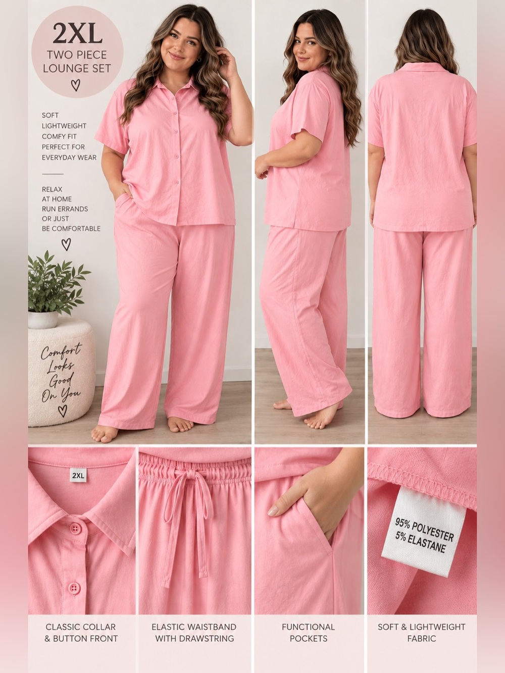 Classic Two-Piece Pink Lounge Set for Women